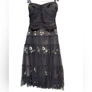 BCBGMAXAZRIA Vintage Black Lace Strapless Midi Cocktail Dress